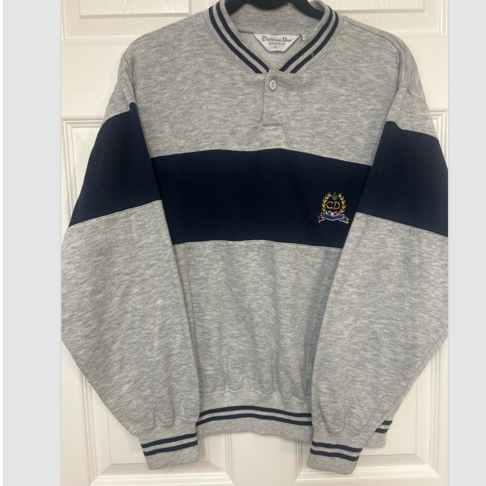 Dior Vintage Christian Dior Mini Logo Striped Crewneck L